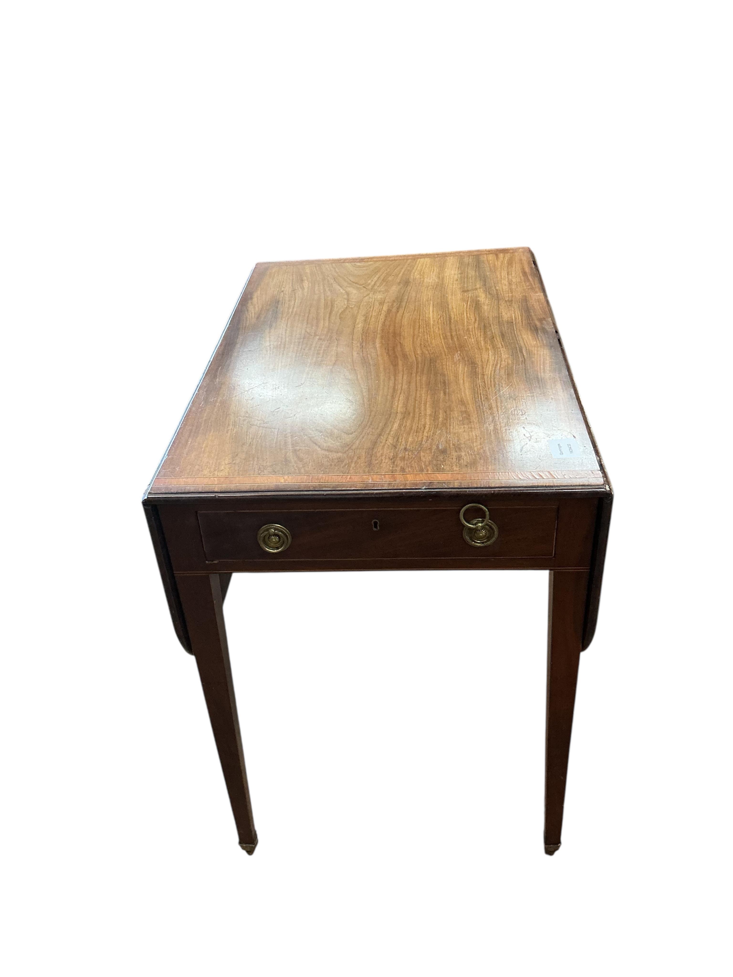 A George III mahogany and satinwood banded Pembroke table, width 51cm, depth 36cm, height 71cm